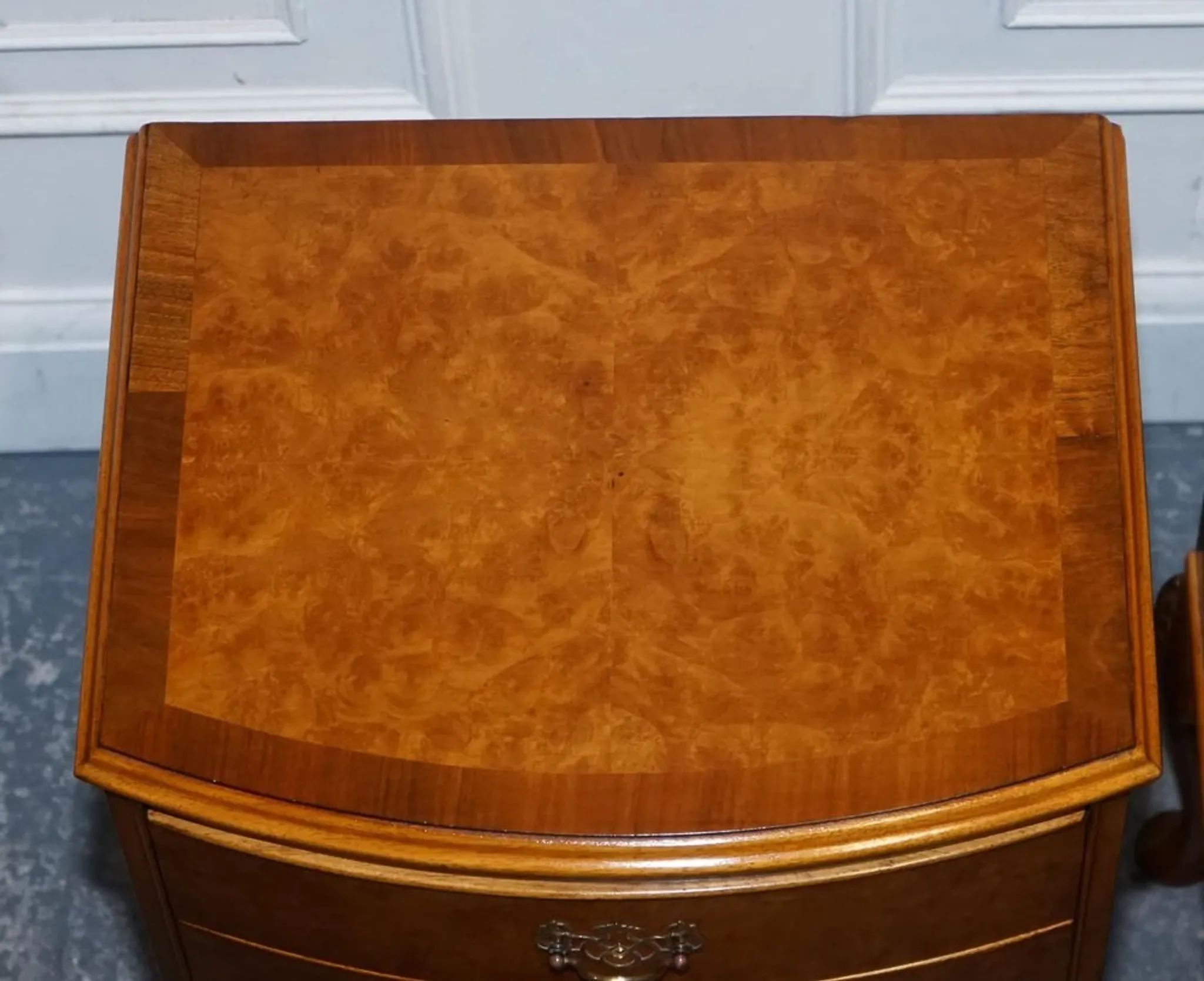 Art Deco Walnut Burl Bedside Tables, Set of 2
