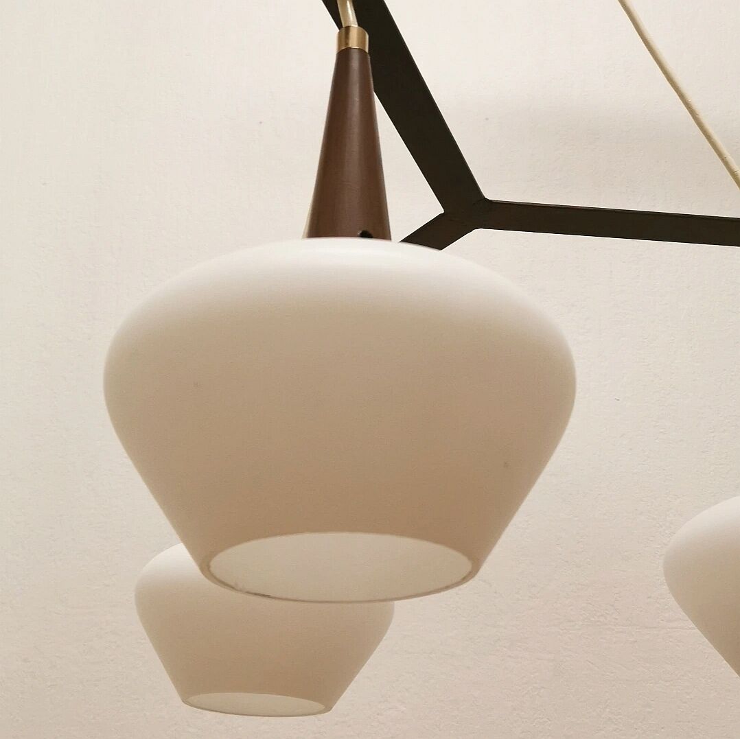 Scandinavian metal and opaline glass pendant lamp, 1950