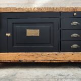 Old oak workbench cabinet with 1 door and 4 drawers