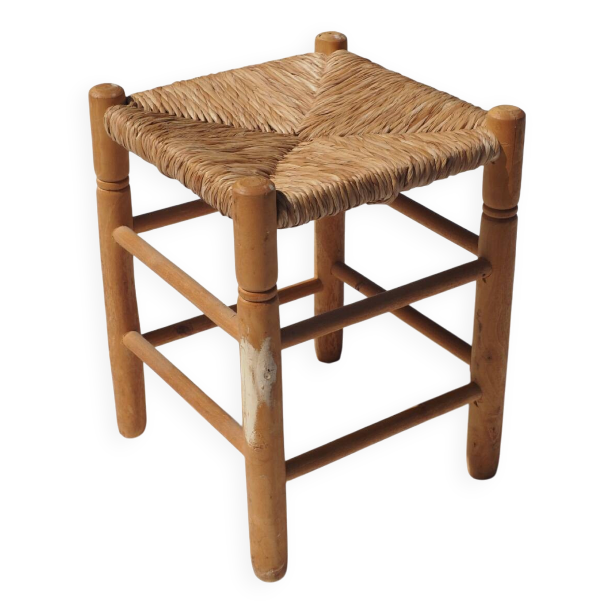 Low stool in wood and straw