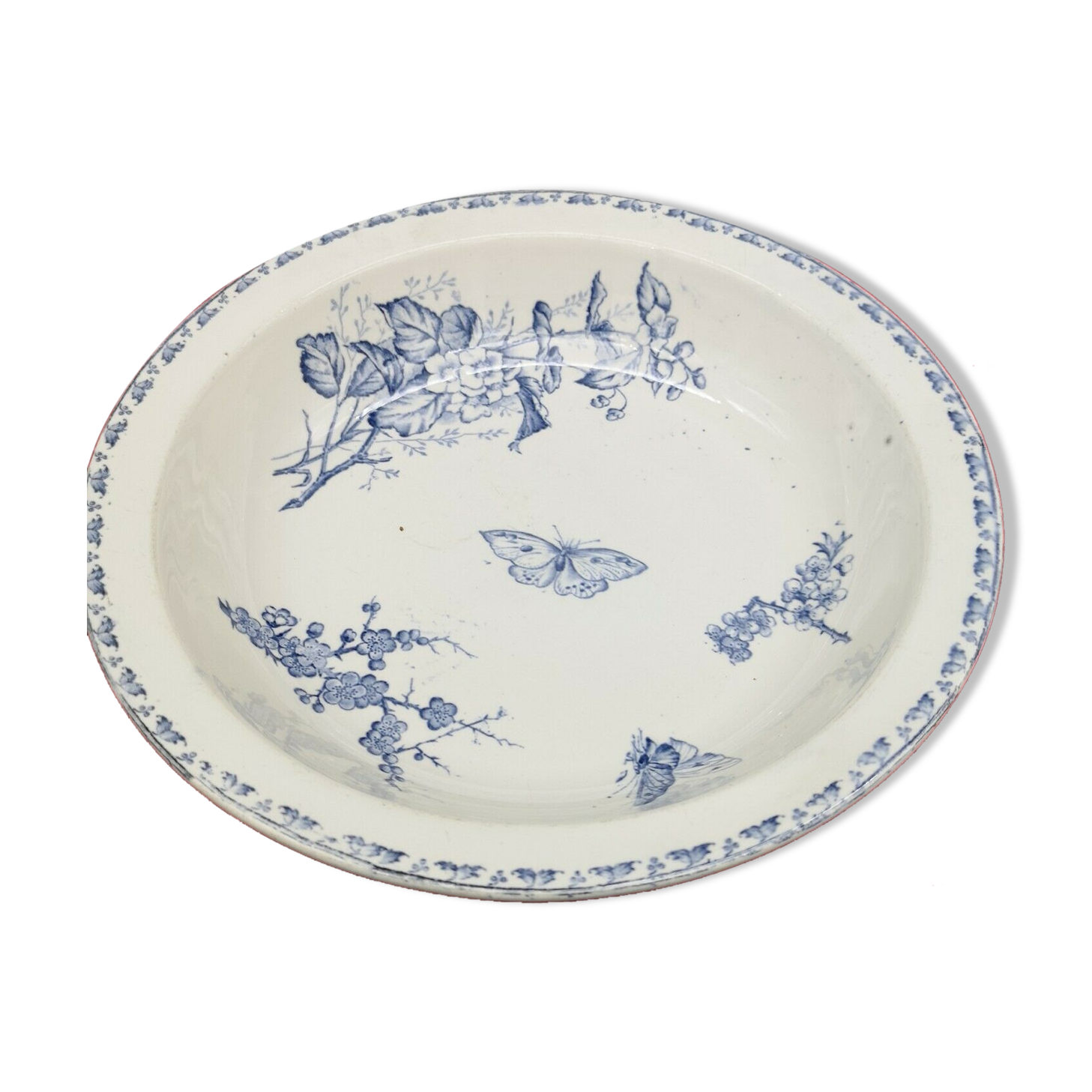 Flat round hollow earthenware Sarreguemines model Carmen Papillon