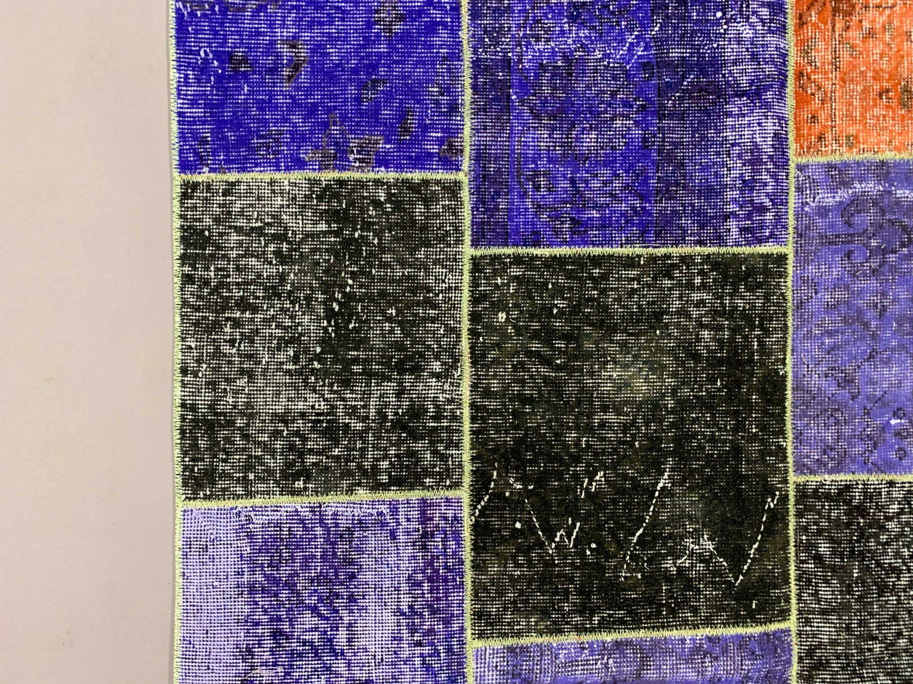 Distressed vintage turkish patchwork rug 219x150 cm wool medium