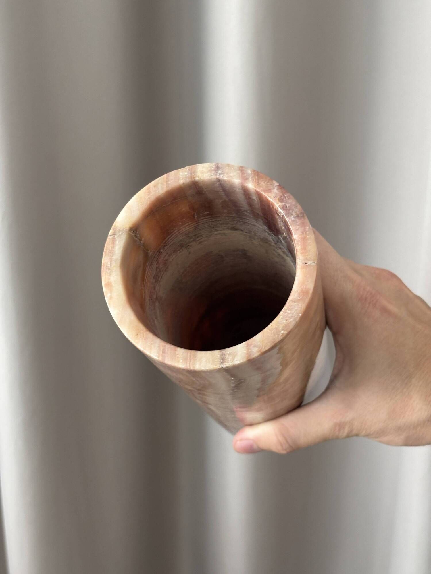 Vintage Italian Red Onyx Cylinder Vase, 1970s