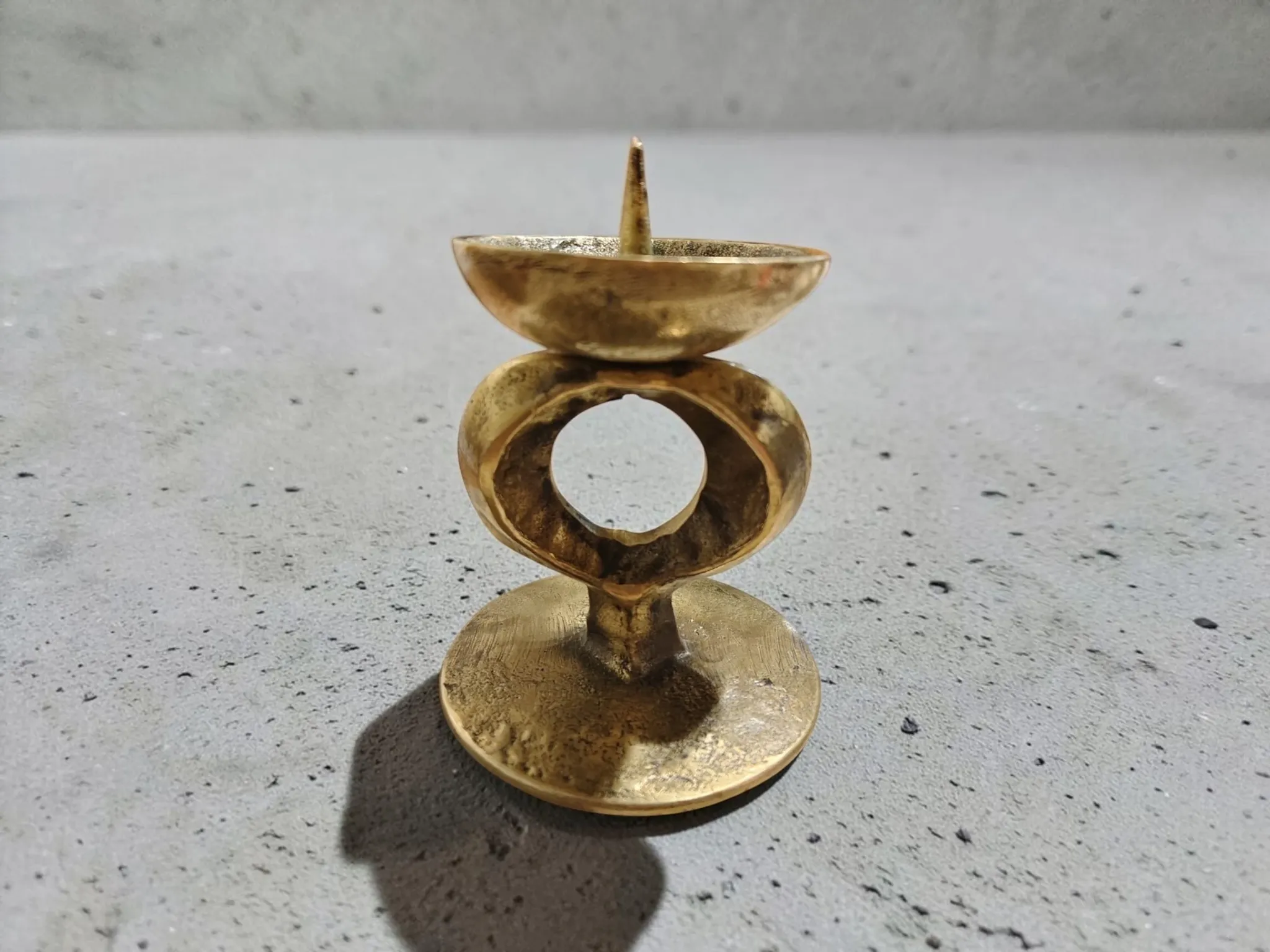 Vintage Brutalist Candle Holder in Solid Brass – Mid-Century Modern Design