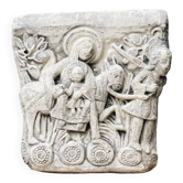 Bas relief sculpté en pierre tendre, la fuite en Egypte