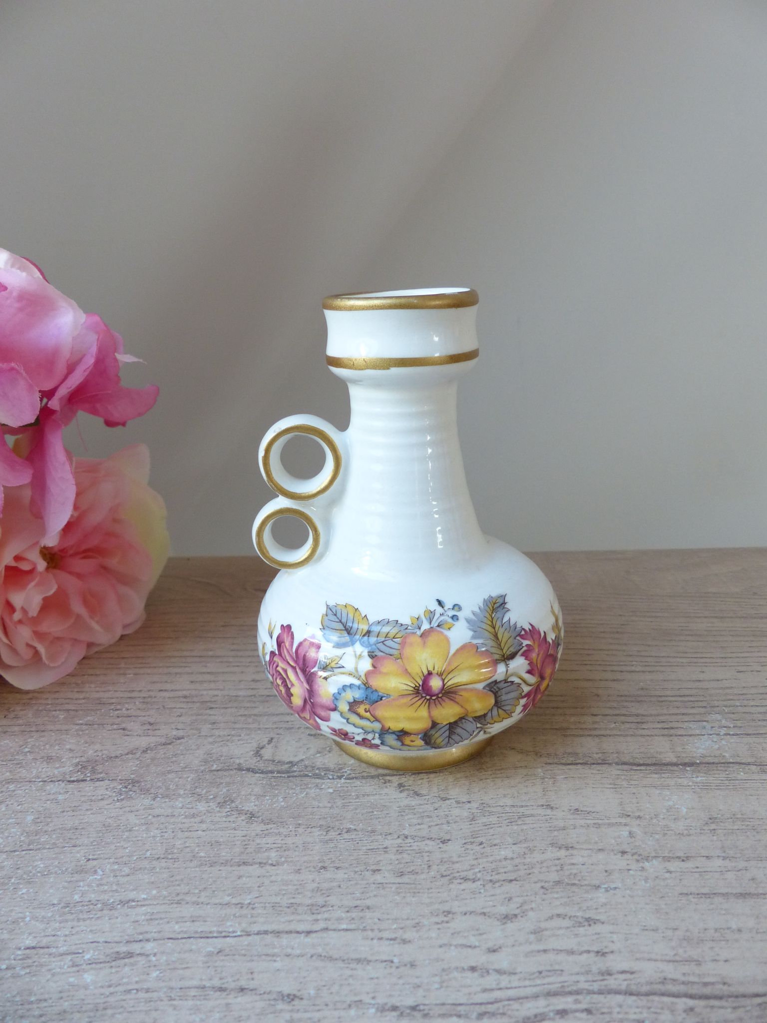Small ceramic vase ker vitrex vintage floral pattern