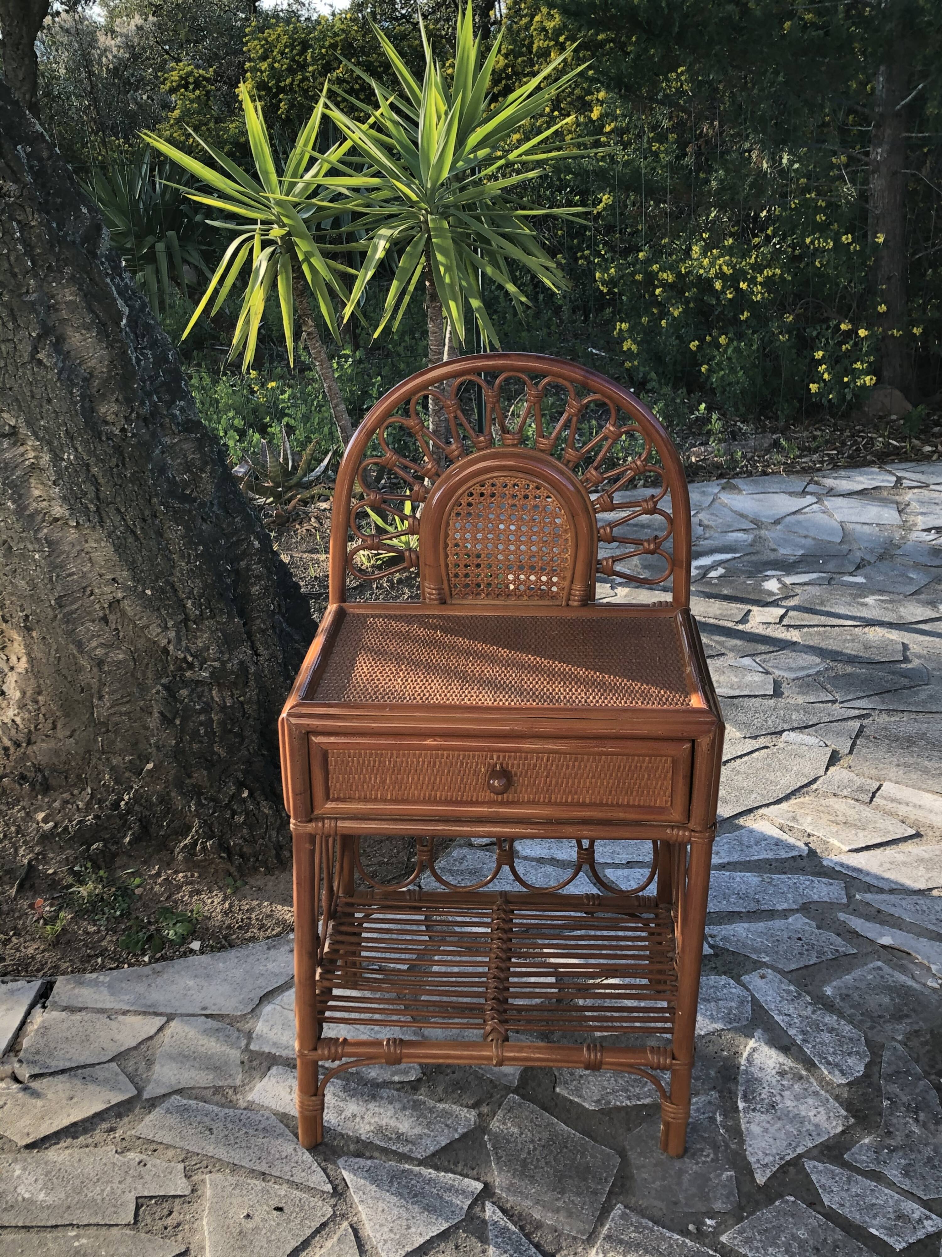 Rattan bedside and vintage bamboo