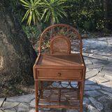 Rattan bedside and vintage bamboo