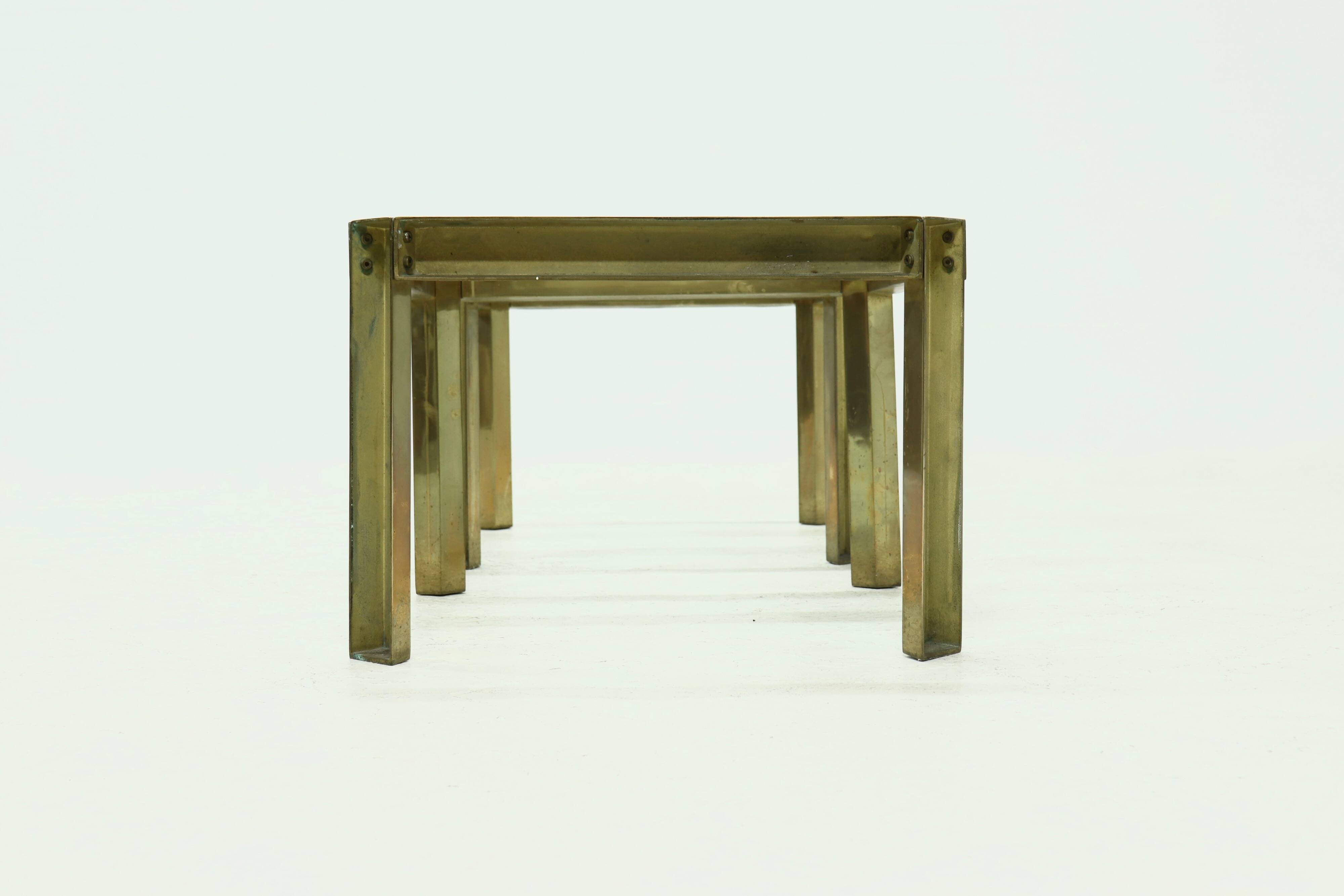 Set Model T09 Brass and Glass Side or Coffee Tables by Peter Ghyczy 1970s