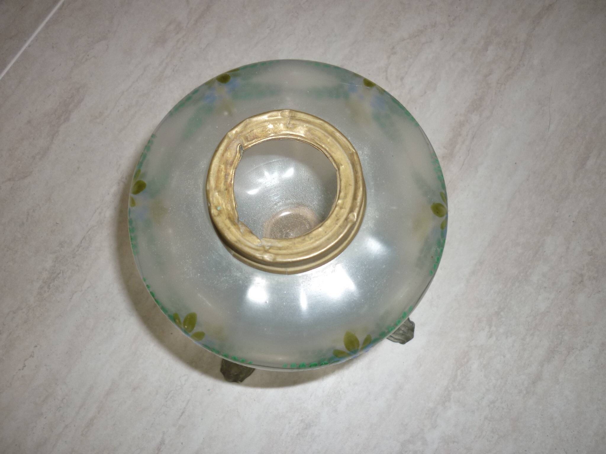 Painted oil lamp vase on pewter stand from the 19th century