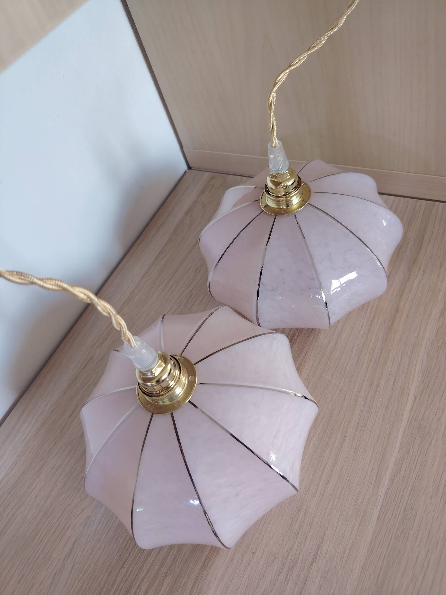 Duo de suspensions en Verre de Clichy rose