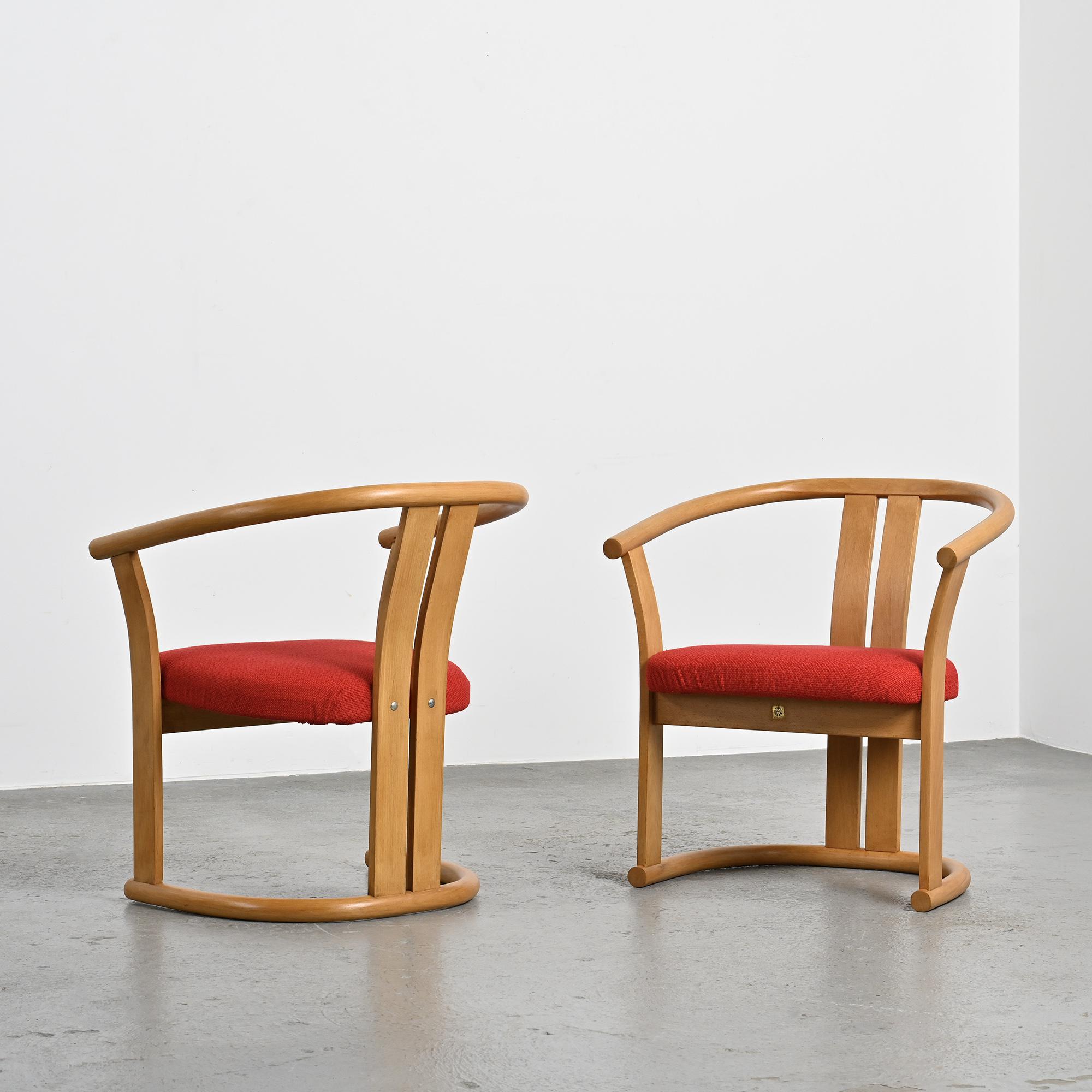 Pair of beech armchairs by Isamu Kenmochi, Japan circa 1965