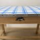Farmhouse table with enamelled metal top