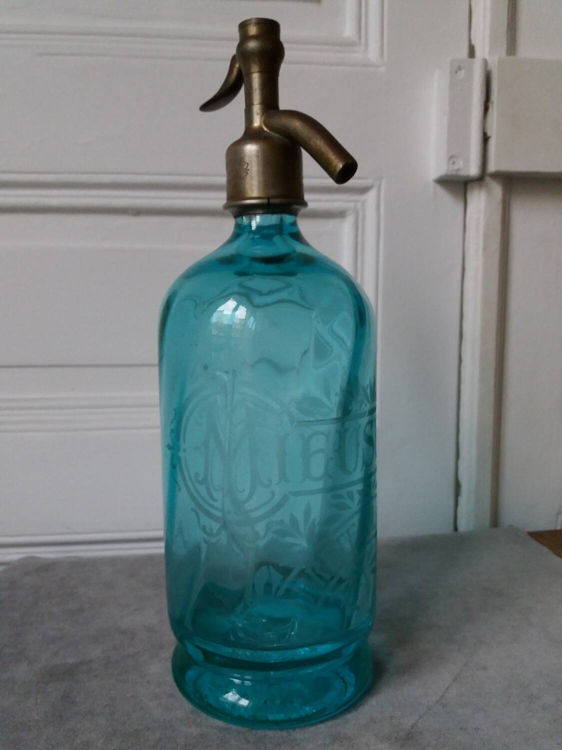 Old blue glass siphon