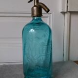 Ancien siphon en verre bleu
