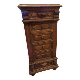 Table de chevet bois et marbre avec emplacement intérieur marbre pour pot de chambre