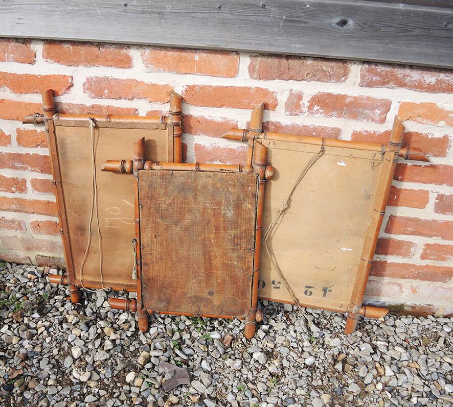 3 Anciens Miroirs en Faux Bambou