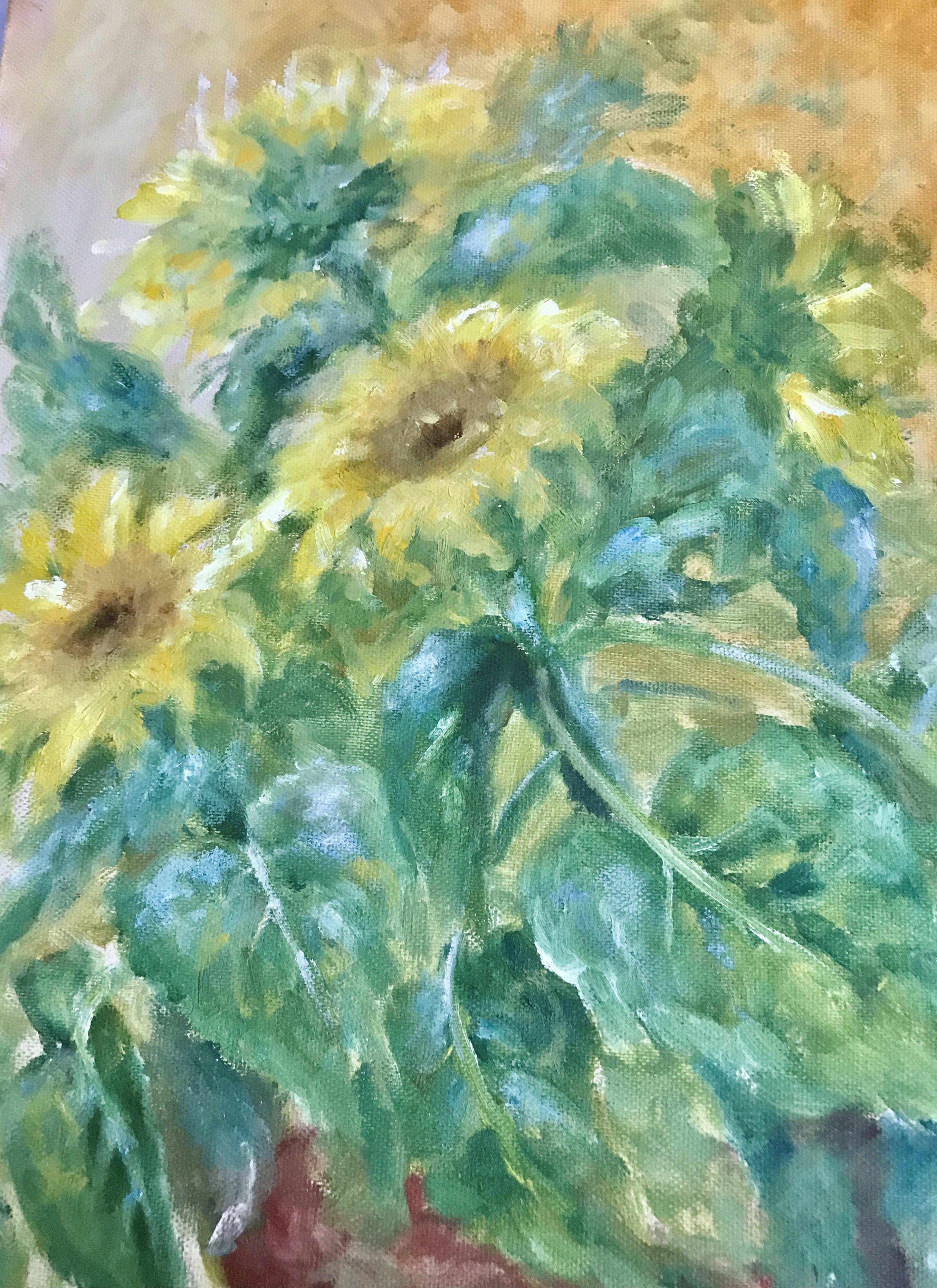 Acrylic on canvas "Sunflowers in pot"