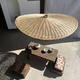 Rattan suspension or shade in the shape of a braided undulating circular tray d:80