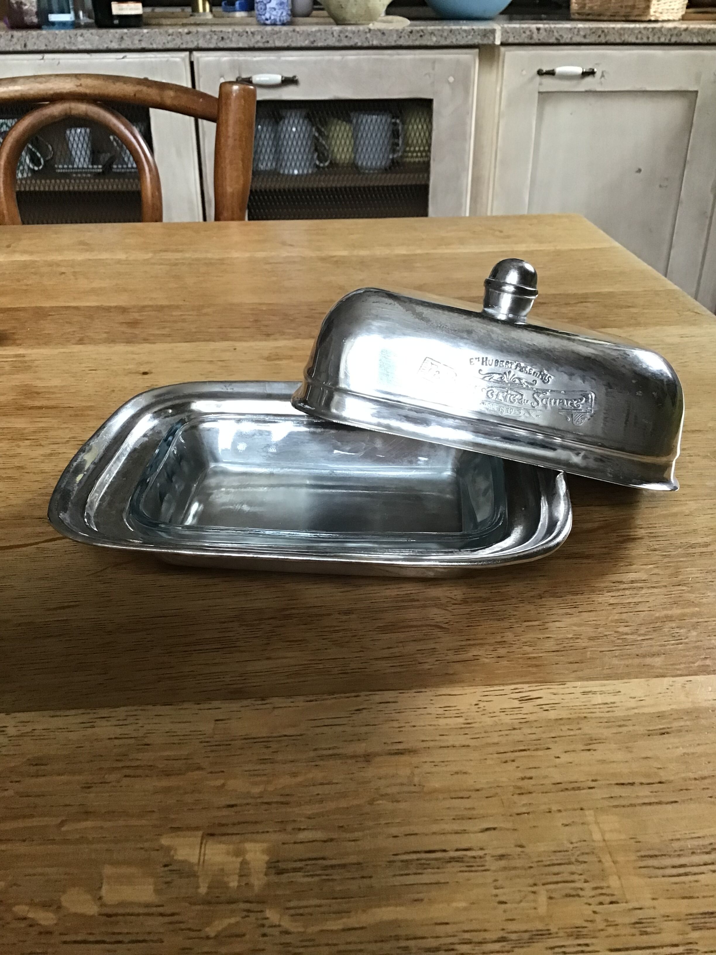 Butter dish metal and glass