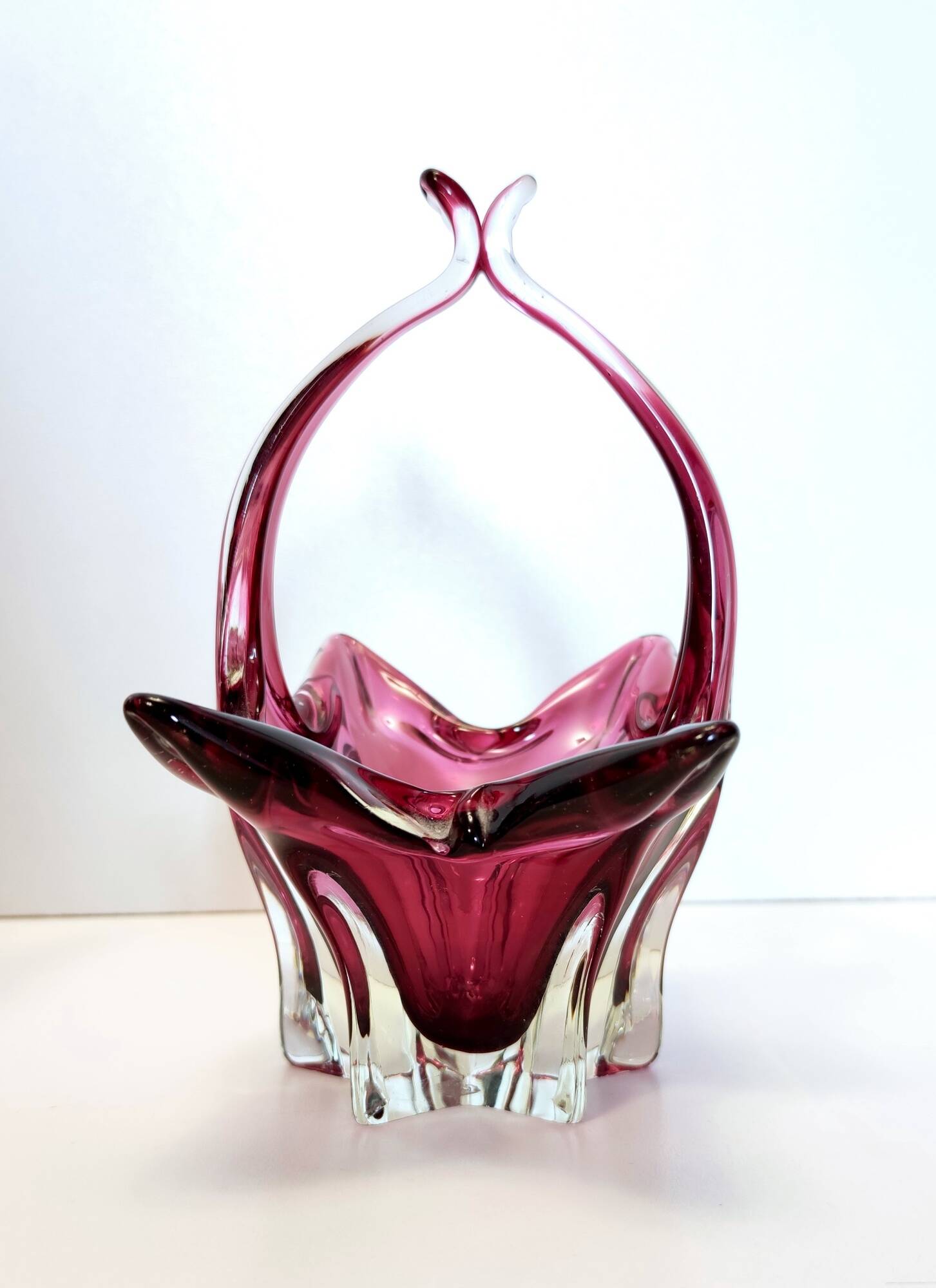 Pair of Pink Murano Glass Bonbonnières / Trinket Bowls, Italy