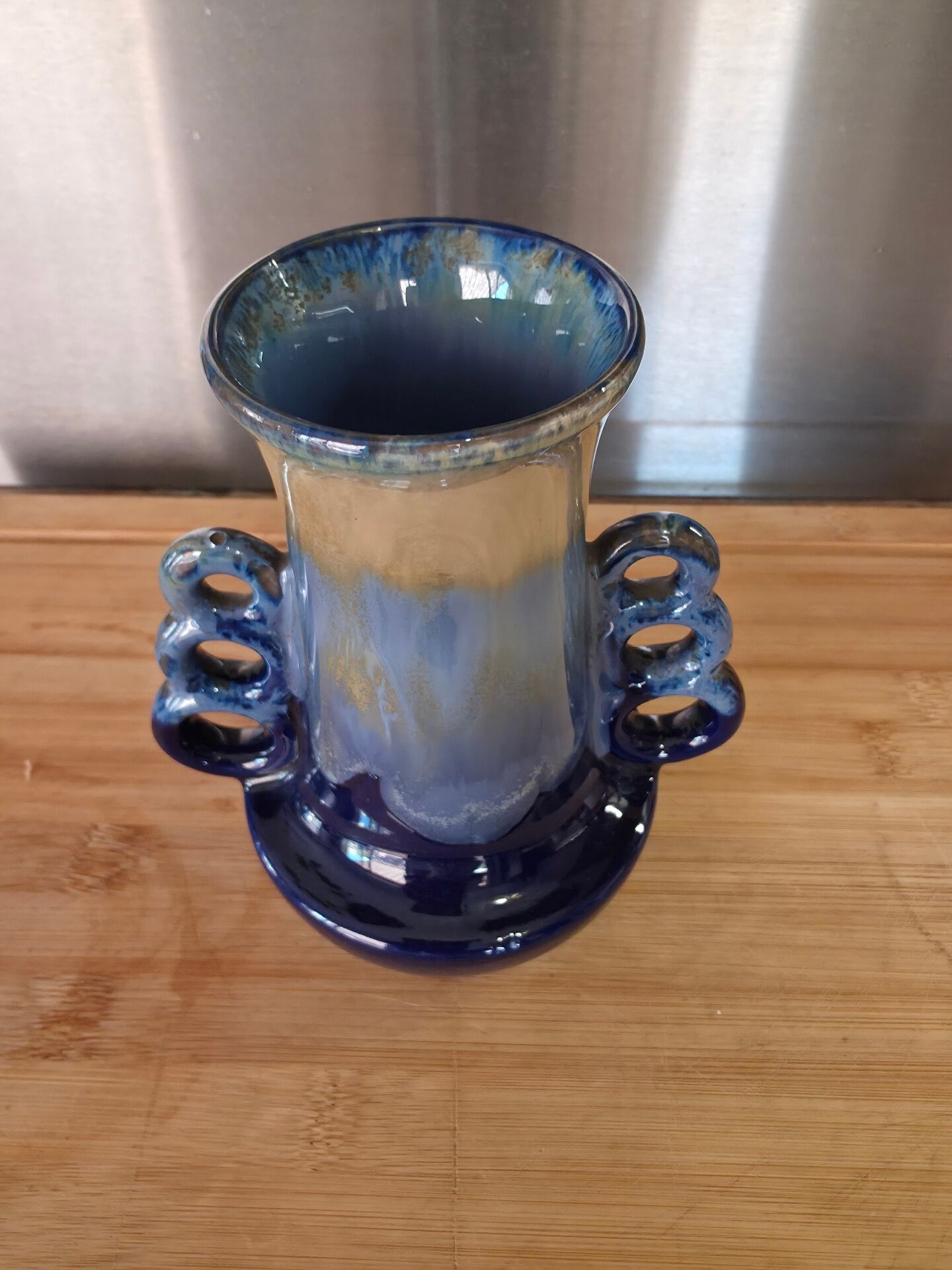 Antique Art Deco vase in blue flame stoneware, numbered 251.