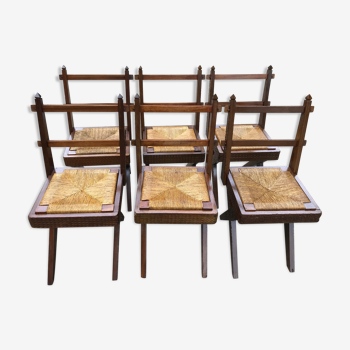 Suite de 6 chaises en bois et paillage 1940/1950