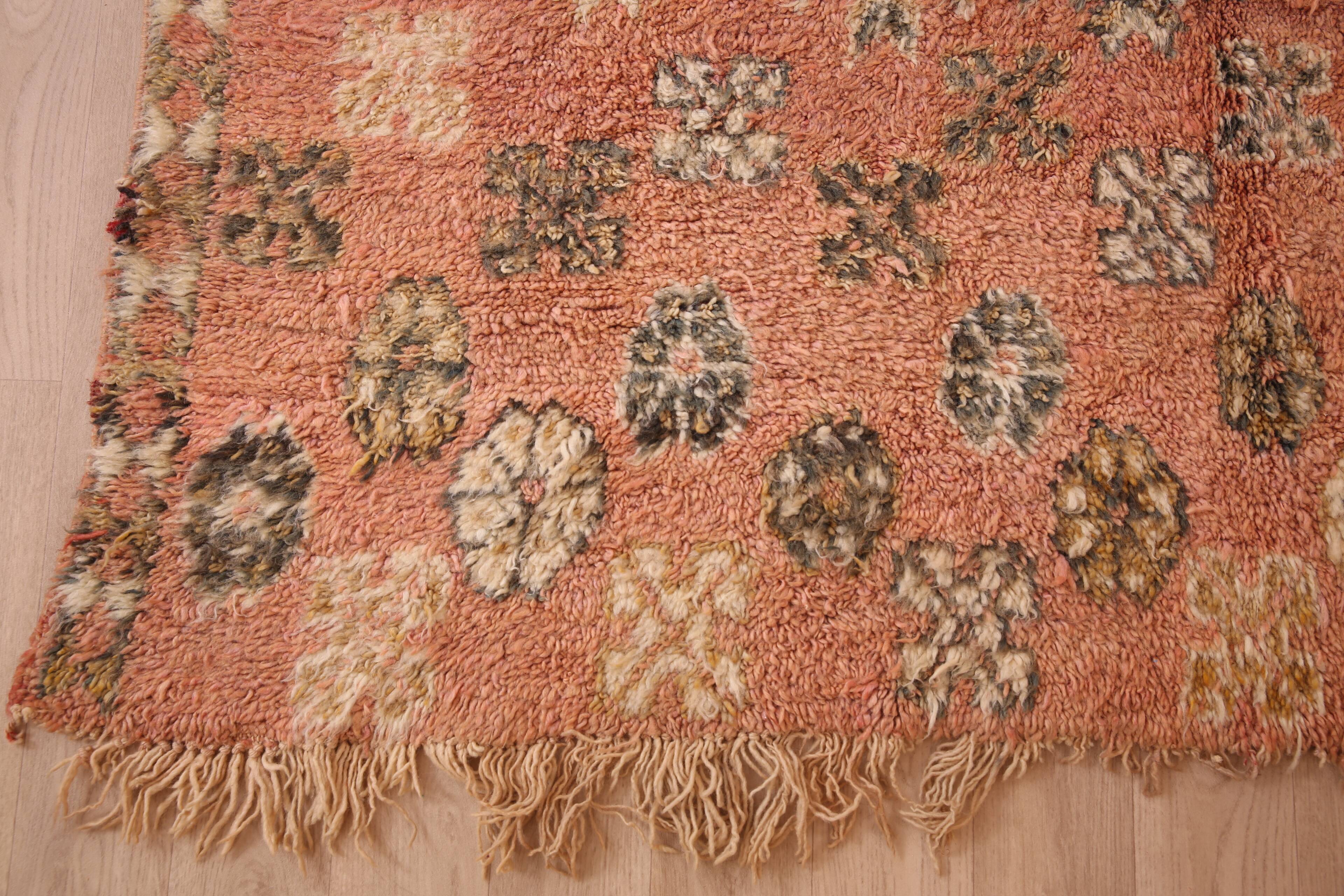Peach Vintage Moroccan Rug 180 x 305 cm, Berber Wool Rug, Handmade Boho Rug