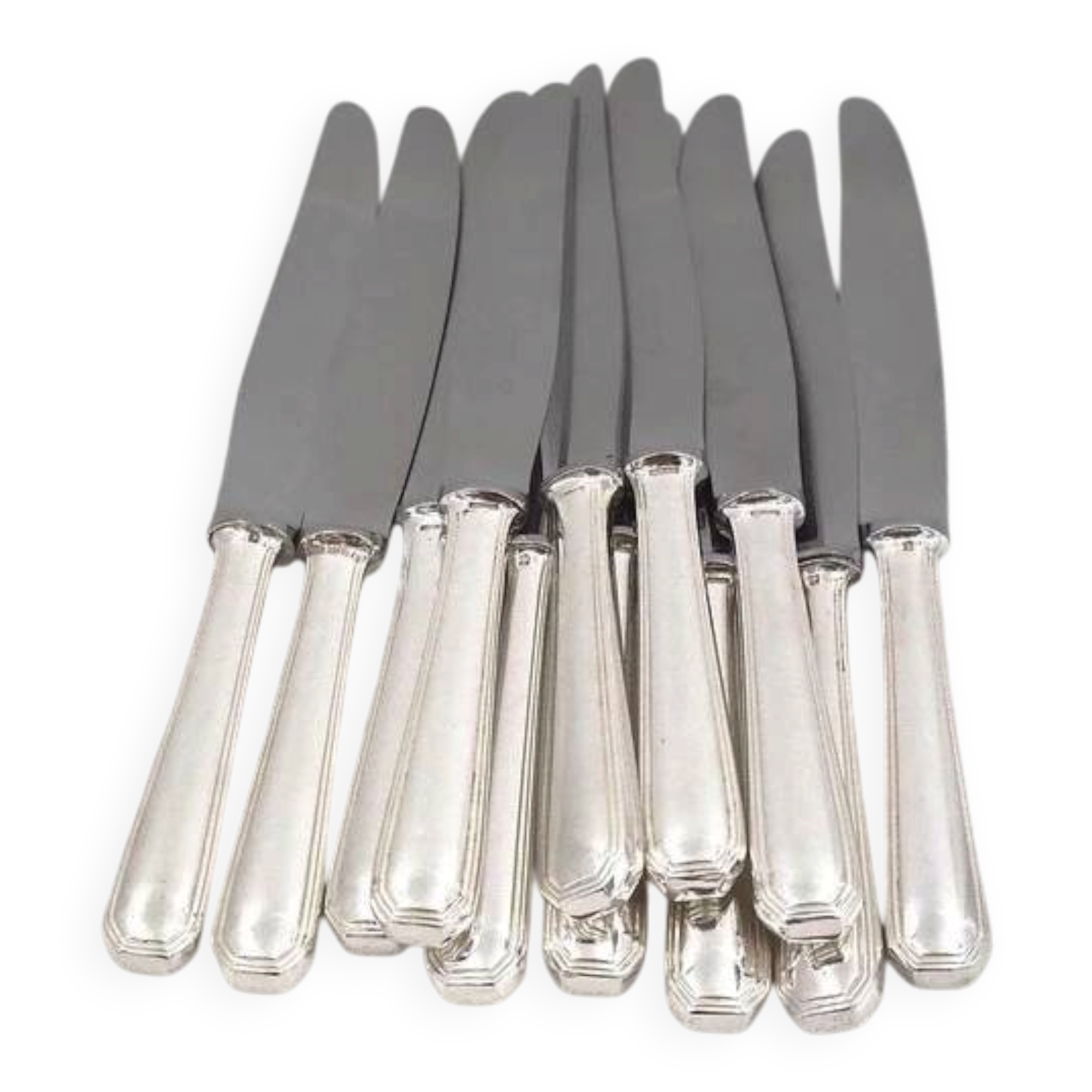 Christofle America, Art Deco 12 silver-plated table knives, excellent condition.