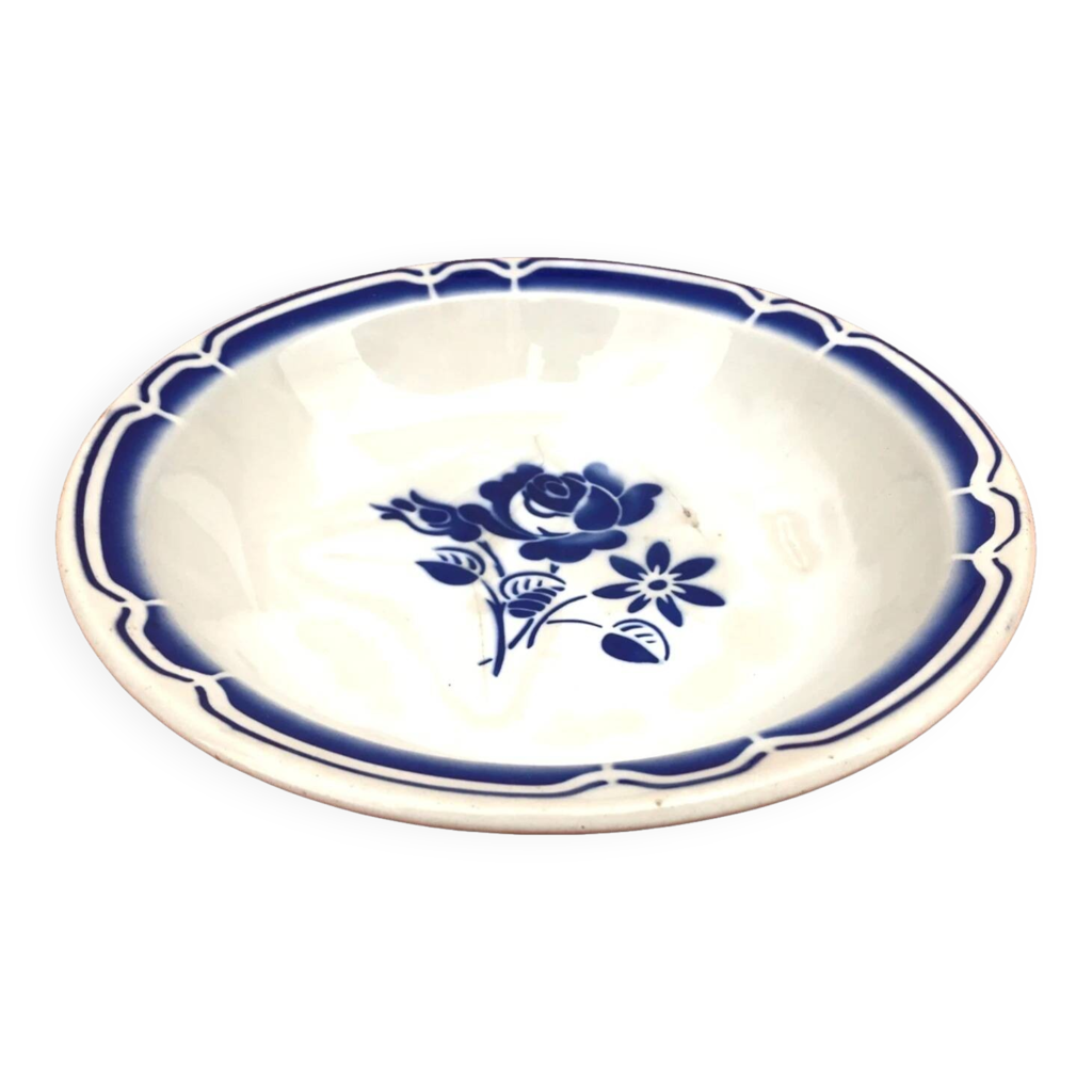 Plat creux ancien faïence de Badonviller décor fleurs bleues