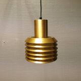 Hanging lamp in gold-colored aluminum with many layers of shades.