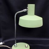 Vintage industrial table lamp, aluminum green shade and base, flexible shade and neck