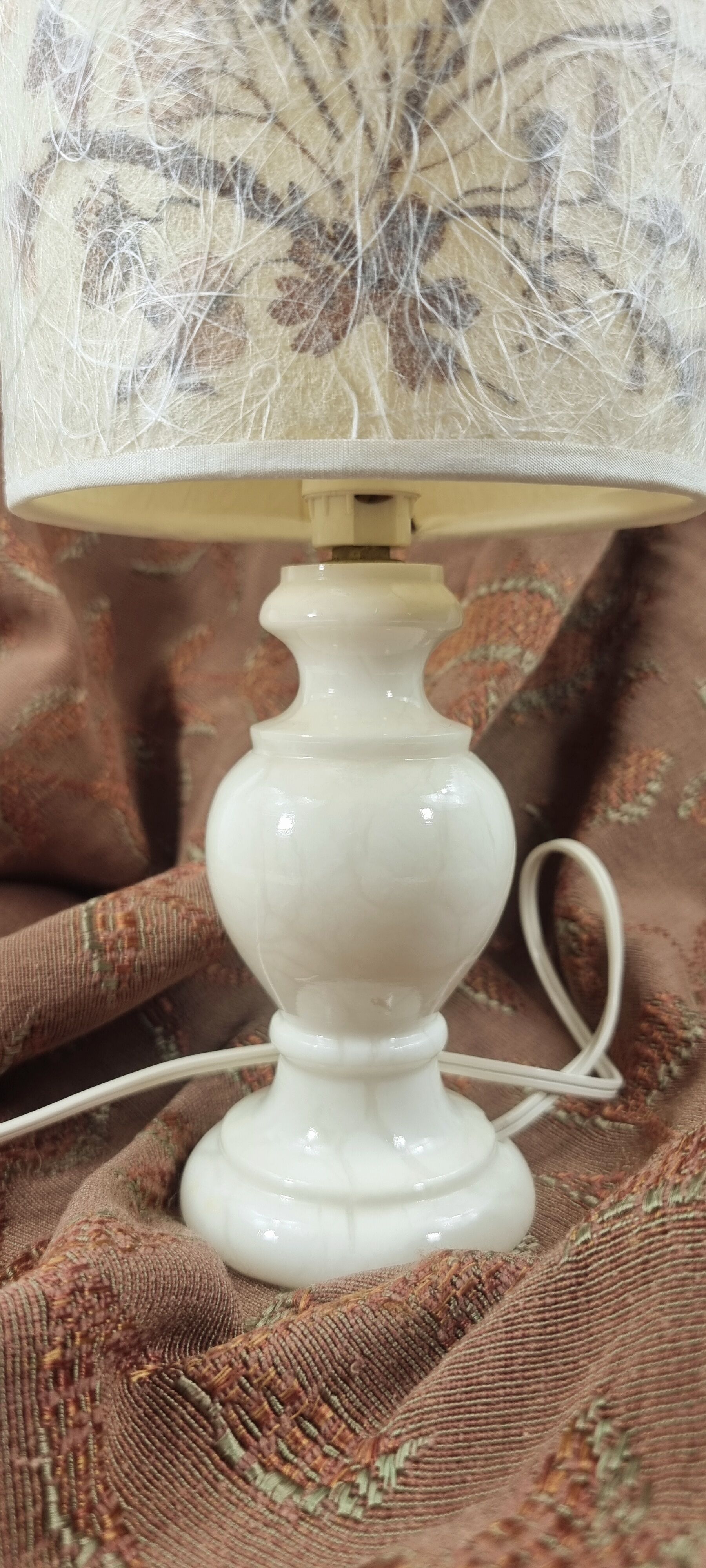 Vintage lamp alabaster foot lampshade vellum dried flowers