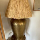 Copper lamp with raffia lampshade