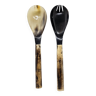 Serving cutlery set in buffalo horn and smooth bone handle