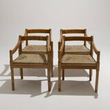 Set of 4 straw and wood chairs, Vico Magistretti, Cassina, 1960s
