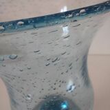 Photophore en verre bullé bleu, style Biot
