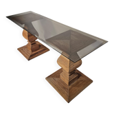 Table console en roseau et verre, Italie, 1970