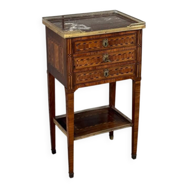 Table d’appoint ou chiffonnière Louis XVI en bois de plaquage, galerie de laiton, fin du XVIIIè