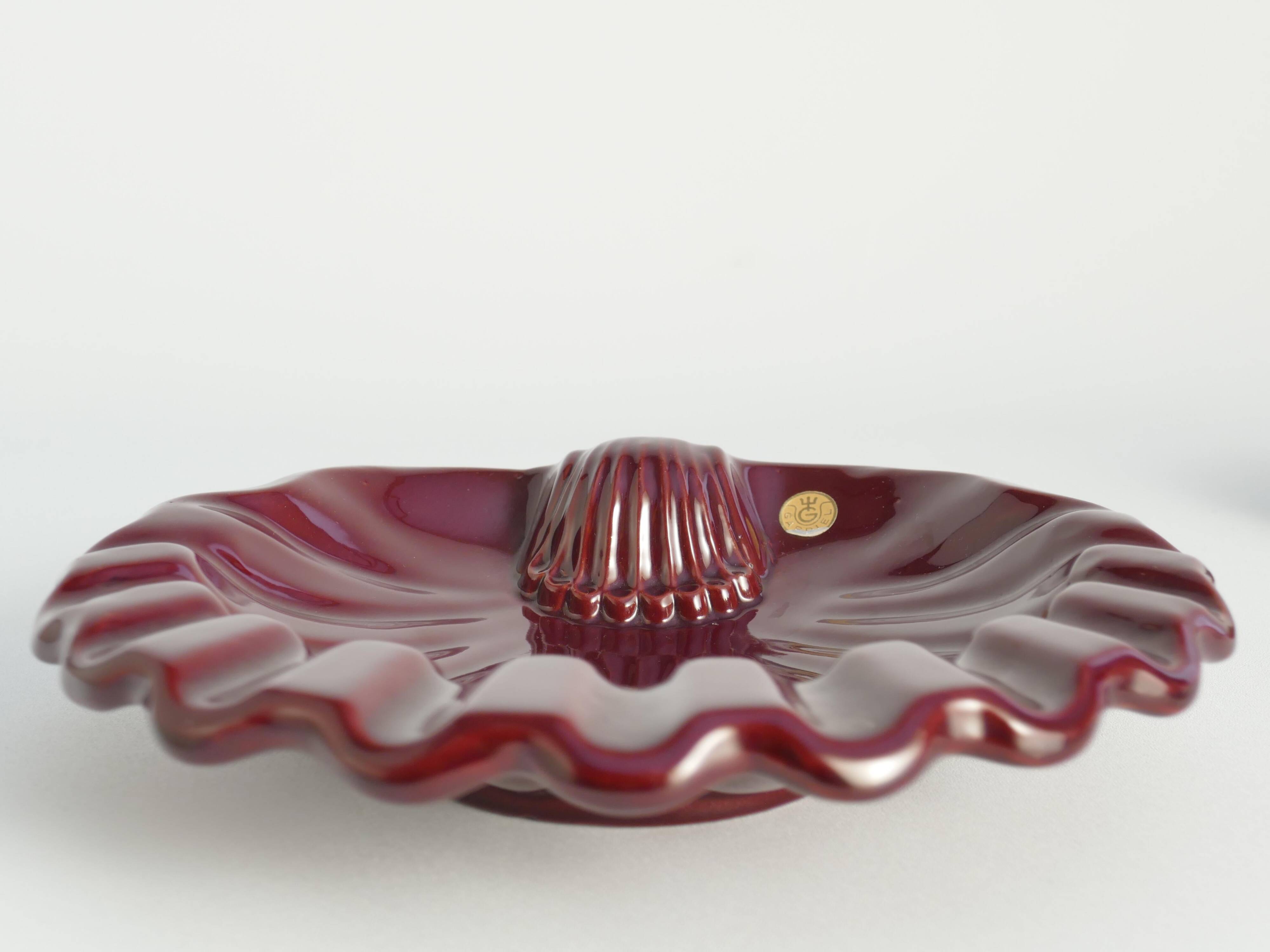 Art Deco Merlot Red Ceramic Vide-Poche by Gabriel Keramik, Sweden 1960s