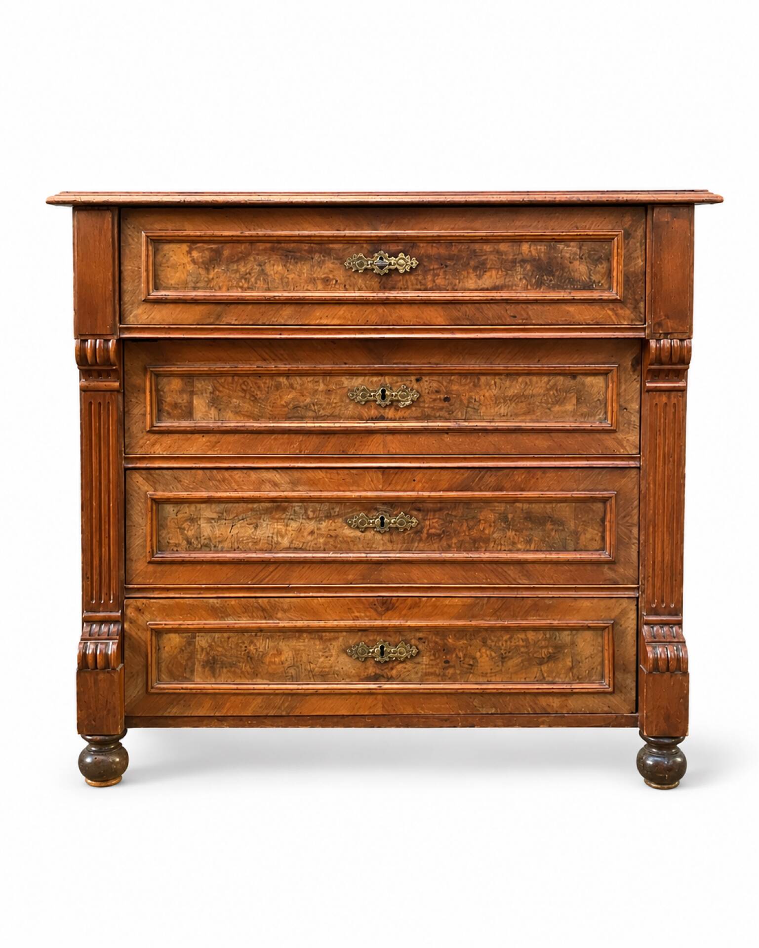 Commode ancienne 4 tiroirs style Louis-Philippe Bois et ronce de Noyer