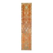 Tapis couloir vintage en laine et coton turc noué à la main orange 83x388
