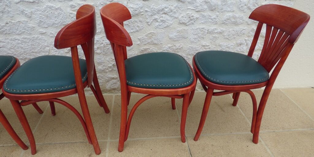 6 professional bar bistro chairs with green imitation seats in their patinas