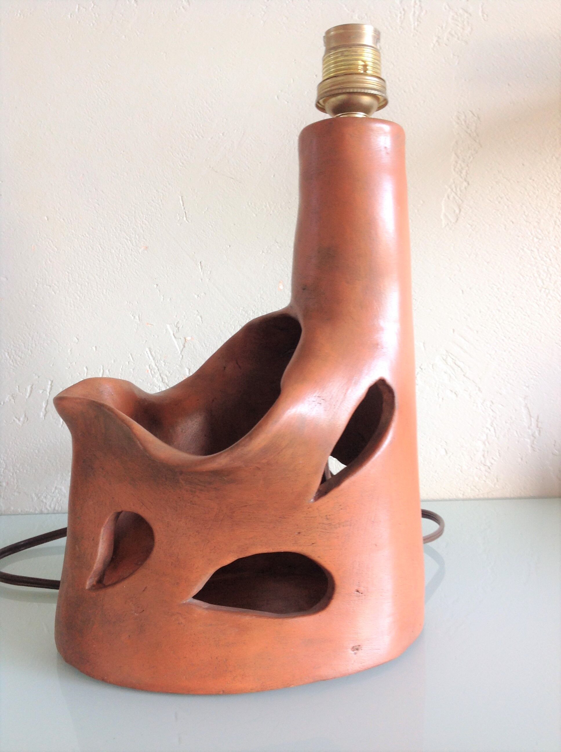 Ceramic lamp terracotta and lampshade wool 50/60