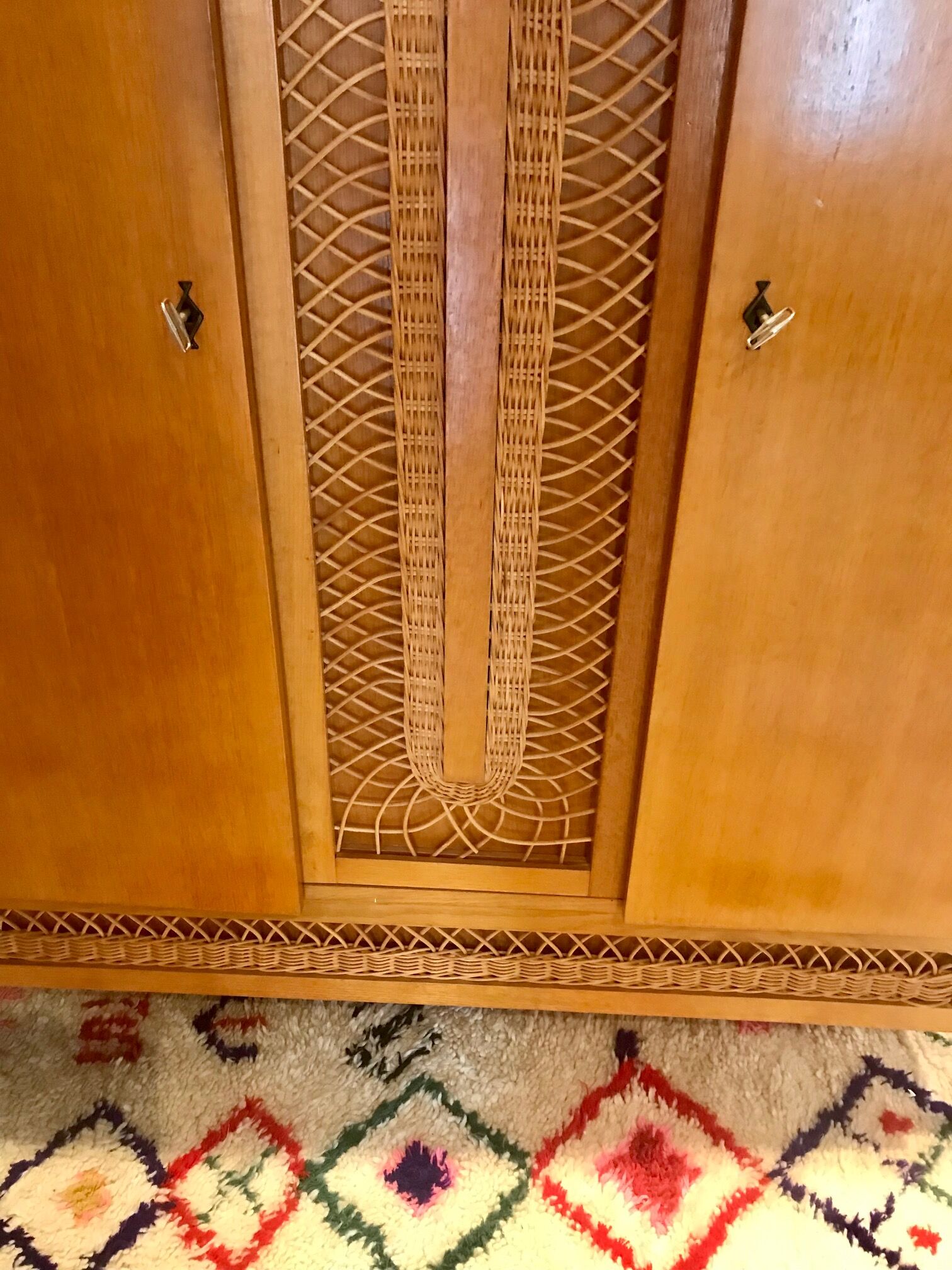 Wood cabinet and rattan 60s