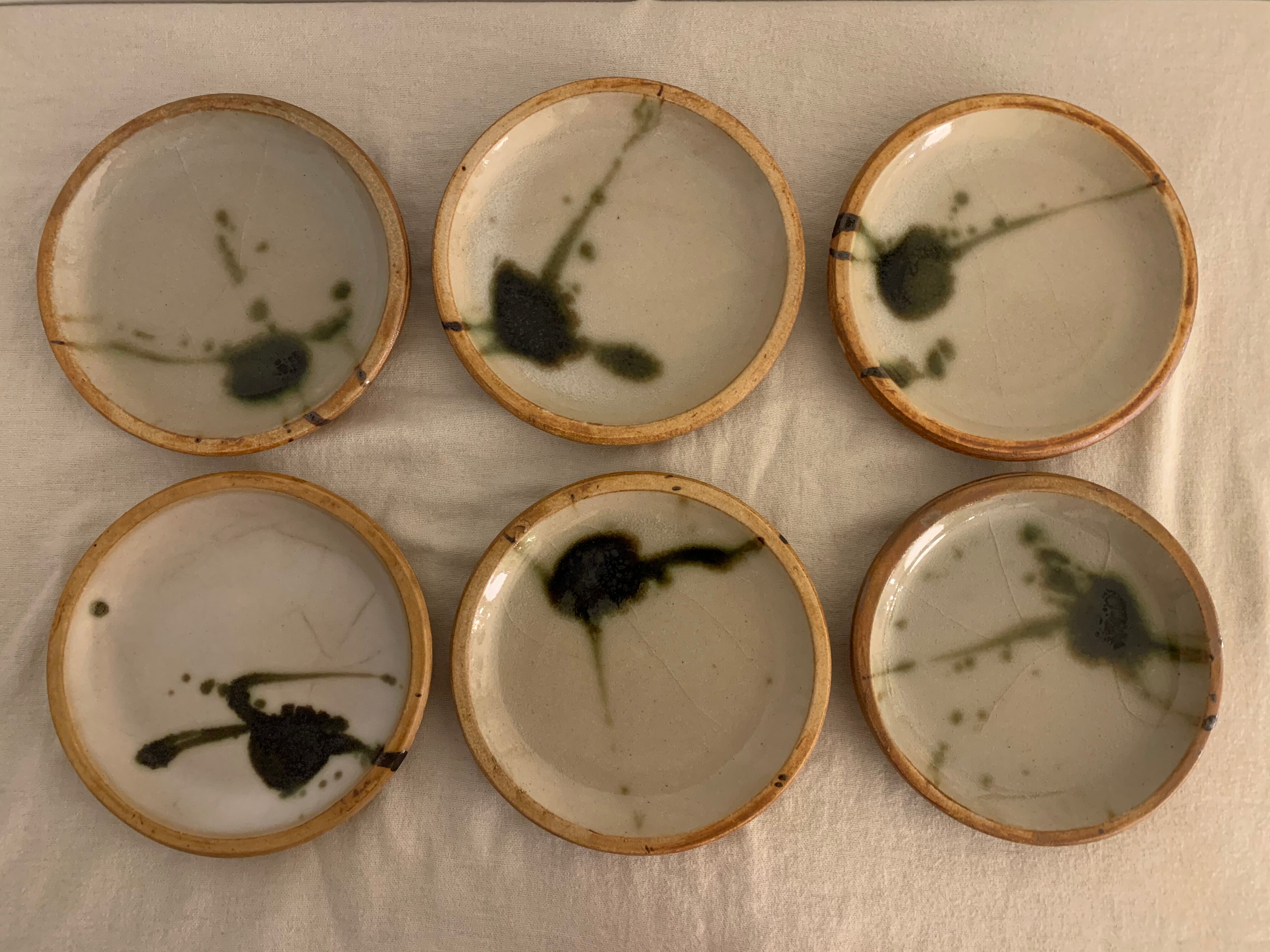 6 small bread plates enamelled pottery of the Vallauris Dove