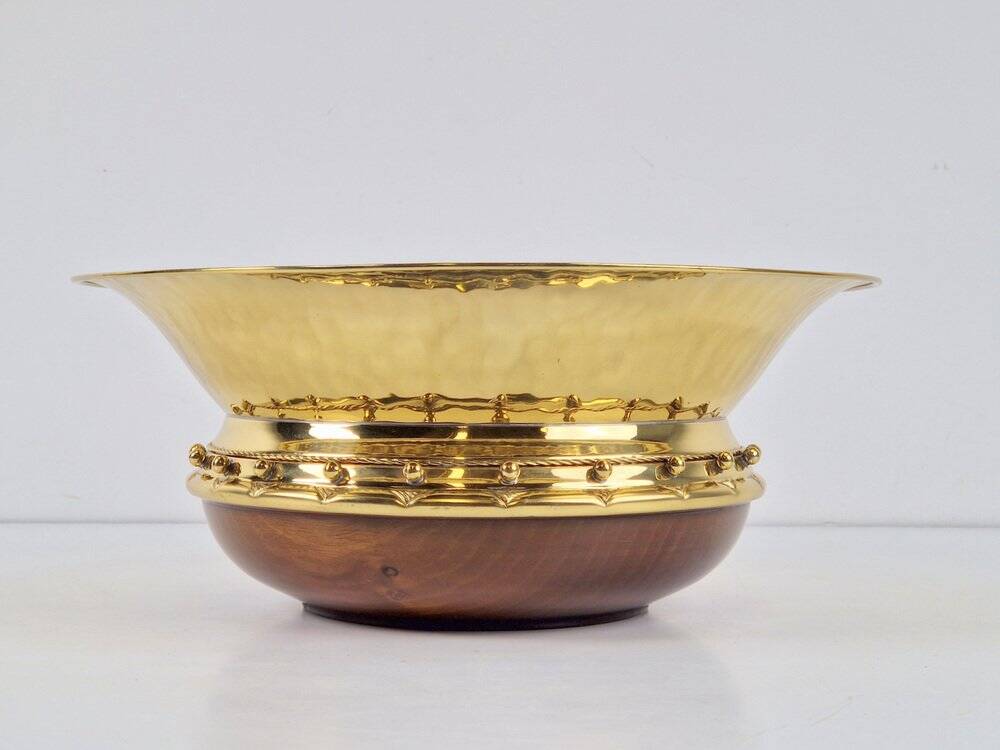 Vintage Valenti Gold Plated Centerpiece Bowl on Walnut Base, 1990s