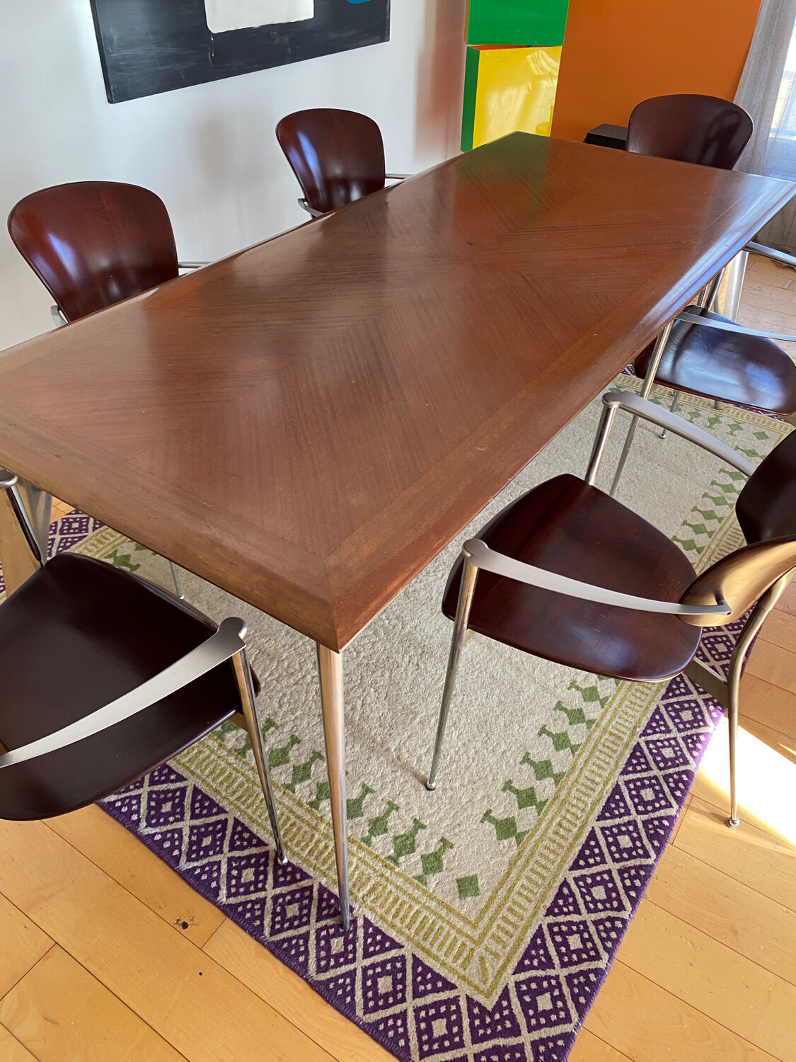 Vintage dining table by Aleph model M-series long by Philippe Starck 1987 African mahogany top