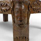 Table basse en chêne massif sculpté de faunes et plateau en marbre gris, France, circa 1940