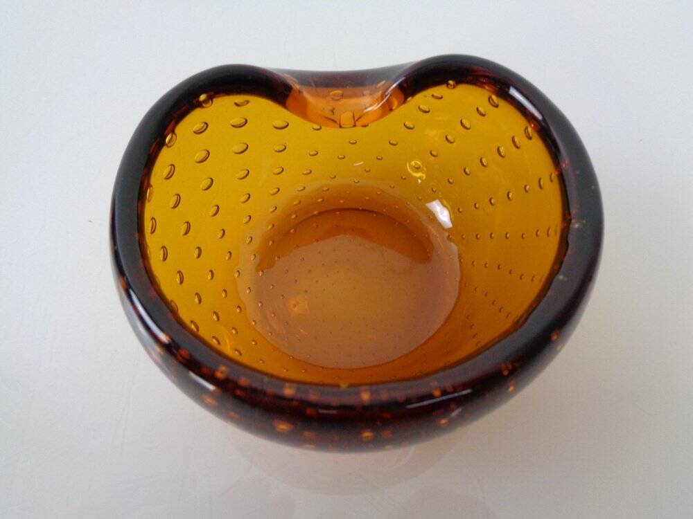 Amber Sommerso Murano Glass Ashtray, Italy, 1960s